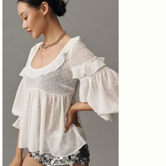 Brand New By Anthropologie Ruffled Sheer Boho Blouse - Picture 3 of 6